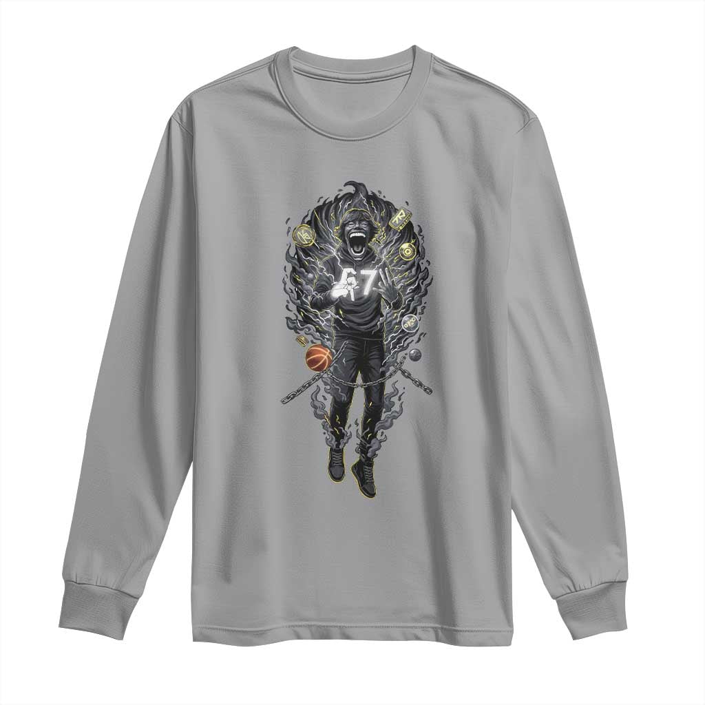 Mason 67 Energy Overload Long Sleeve Shirt Six Seven Meme Lightning Horror Devil Edit - Wonder Print Shop