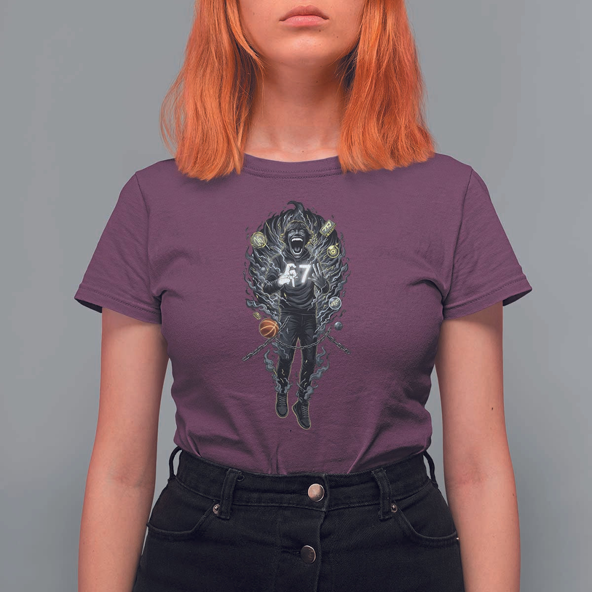 Mason 67 Energy Overload T Shirt For Women Six Seven Meme Lightning Horror Devil Edit - Wonder Print Shop