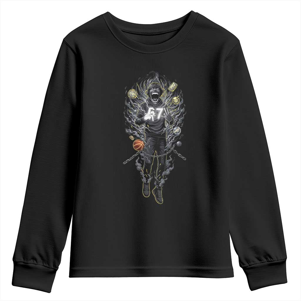 Mason 67 Energy Overload Youth Sweatshirt Six Seven Meme Lightning Horror Devil Edit - Wonder Print Shop