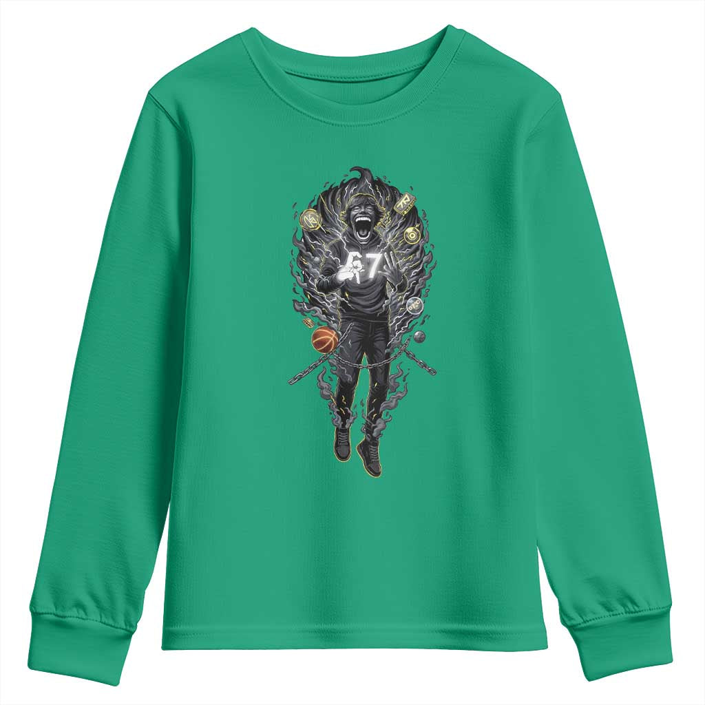 Mason 67 Energy Overload Youth Sweatshirt Six Seven Meme Lightning Horror Devil Edit - Wonder Print Shop