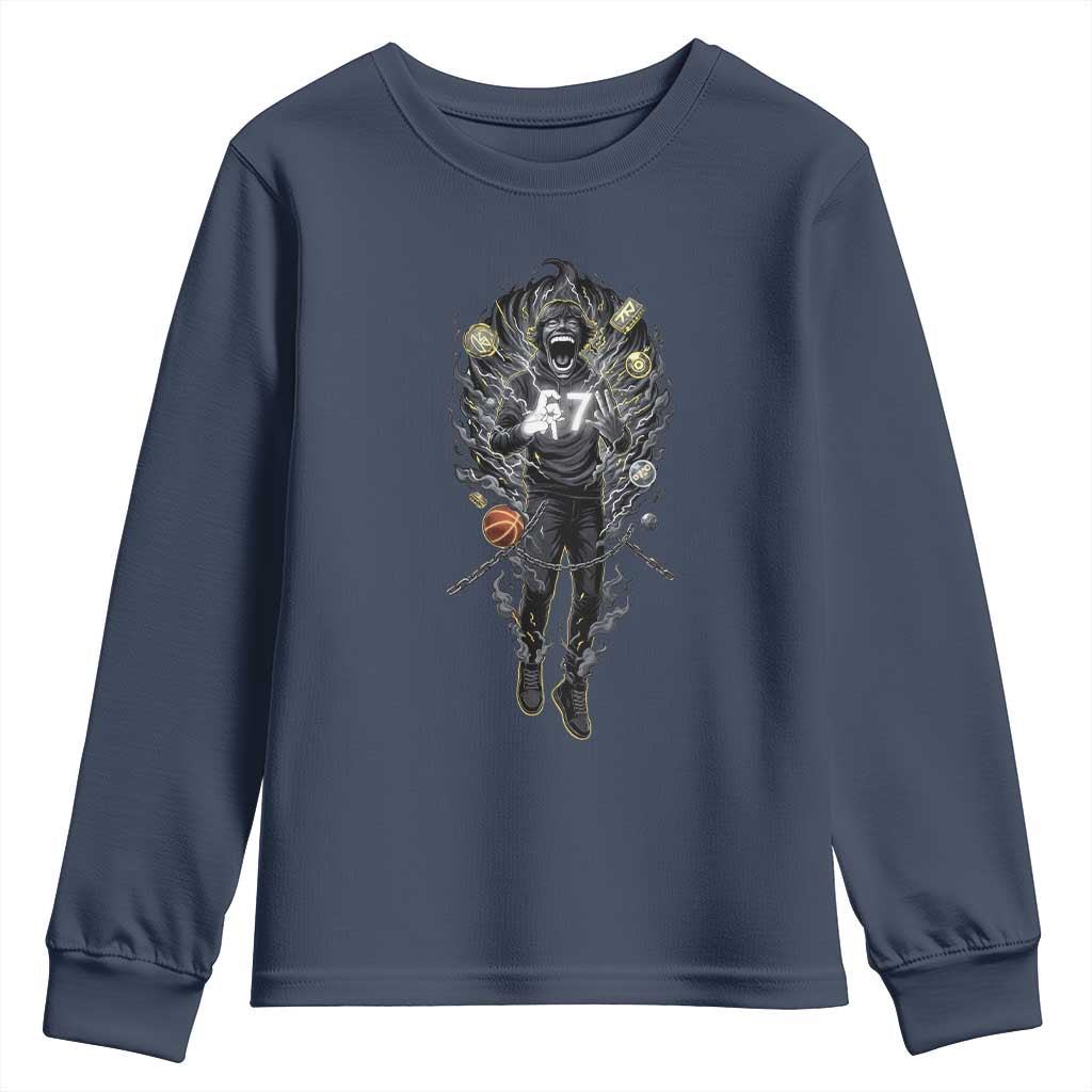Mason 67 Energy Overload Youth Sweatshirt Six Seven Meme Lightning Horror Devil Edit - Wonder Print Shop