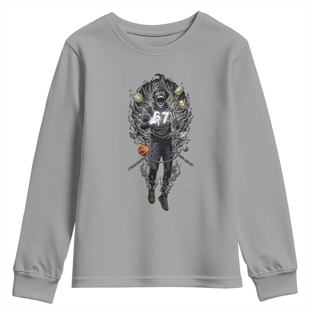 Mason 67 Energy Overload Youth Sweatshirt Six Seven Meme Lightning Horror Devil Edit - Wonder Print Shop