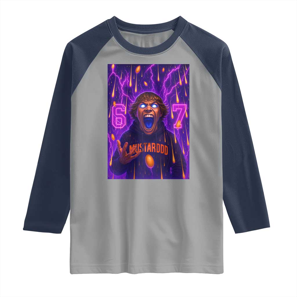 Mason 67 Meme Graphic Raglan Shirt Glowing Eyes Devil Edit 6 7 Viral Six Seven Scream - Wonder Print Shop