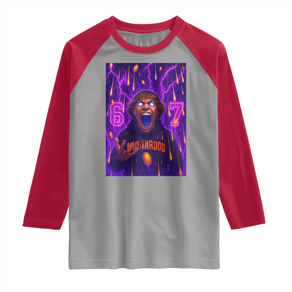Mason 67 Meme Graphic Raglan Shirt Glowing Eyes Devil Edit 6 7 Viral Six Seven Scream - Wonder Print Shop