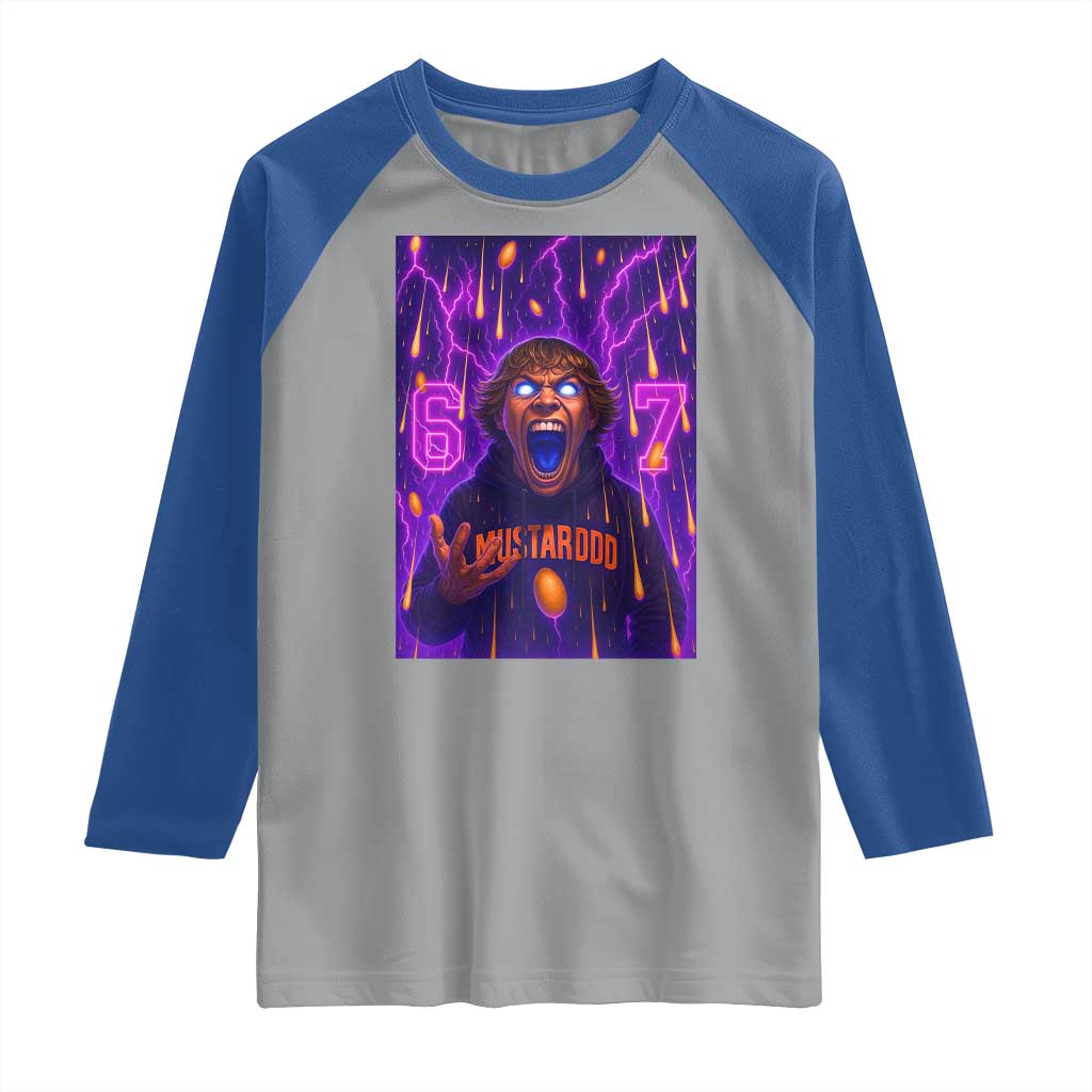 Mason 67 Meme Graphic Raglan Shirt Glowing Eyes Devil Edit 6 7 Viral Six Seven Scream - Wonder Print Shop