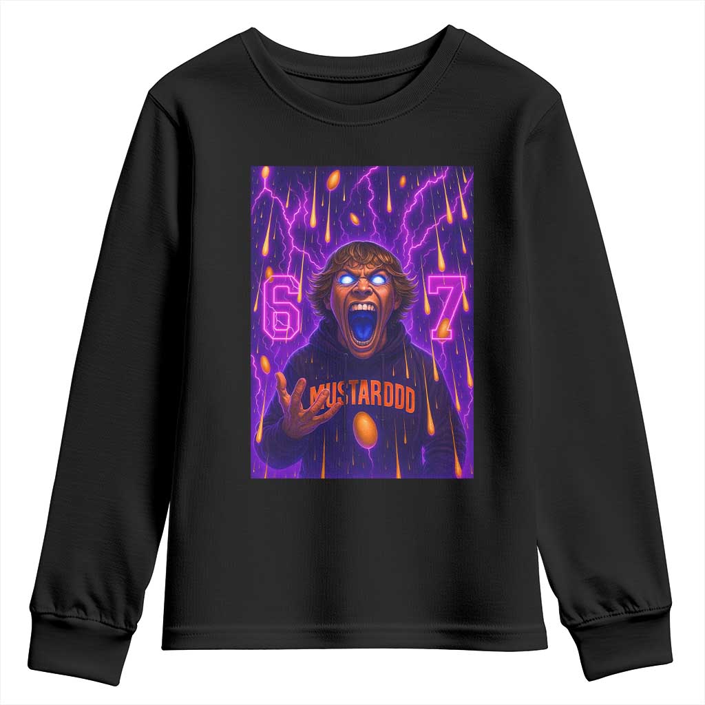Mason 67 Meme Graphic Youth Sweatshirt Glowing Eyes Devil Edit 6 7 Viral Six Seven Scream - Wonder Print Shop
