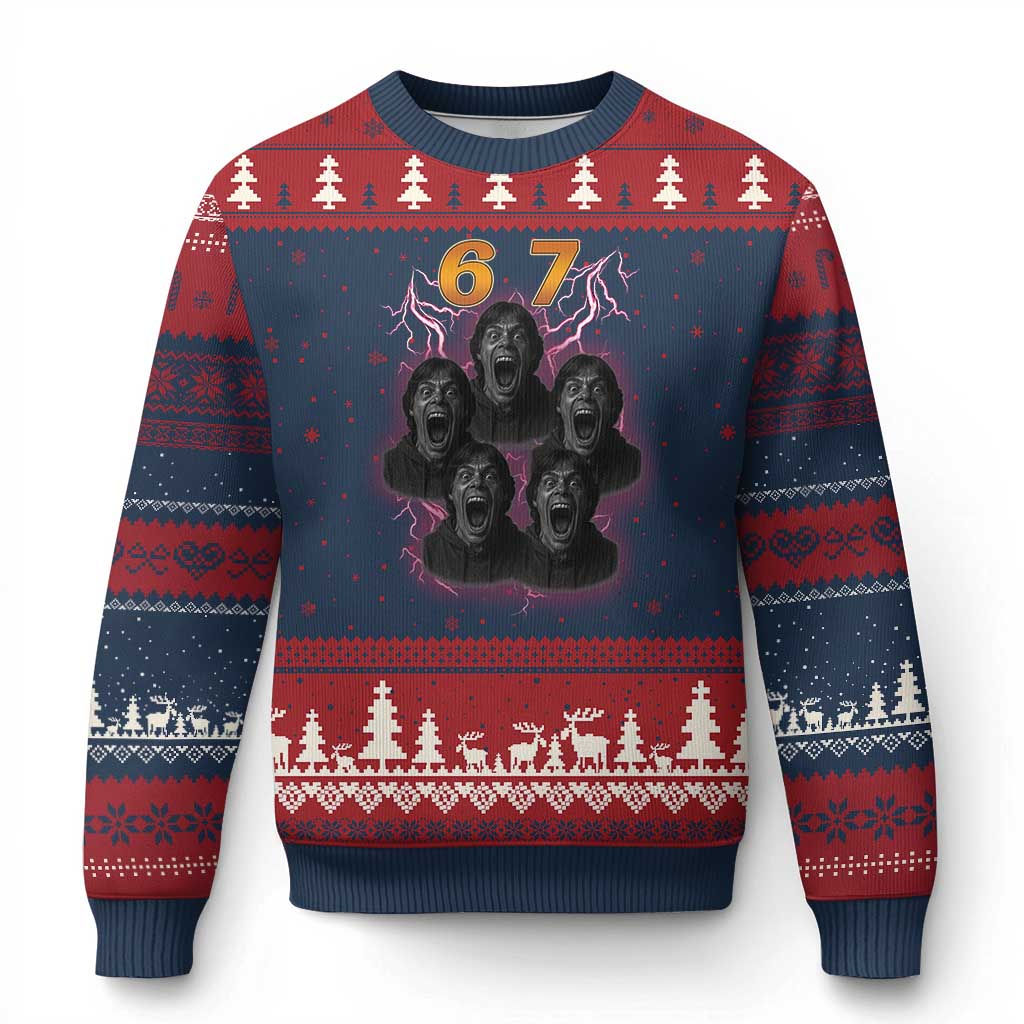 Mason 6 7 Meme Graphic Ugly Christmas Sweater Six Seven 67 Meme Horror Edit Bootleg - Wonder Print Shop
