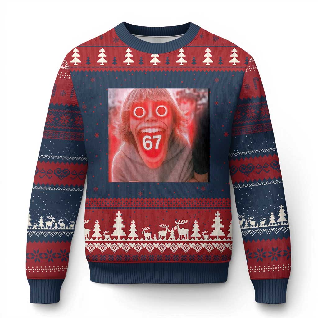 67 Mason Kid Glitchcore Graphic Ugly Christmas Sweater Screaming Boy Six Seven Viral Meme Devil Edit - Wonder Print Shop