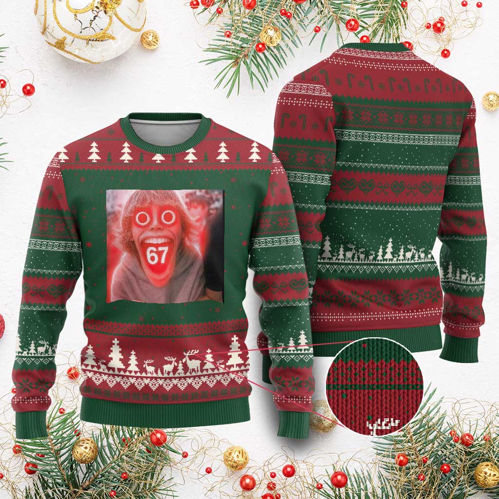 67 Mason Kid Glitchcore Graphic Ugly Christmas Sweater Screaming Boy Six Seven Viral Meme Devil Edit - Wonder Print Shop