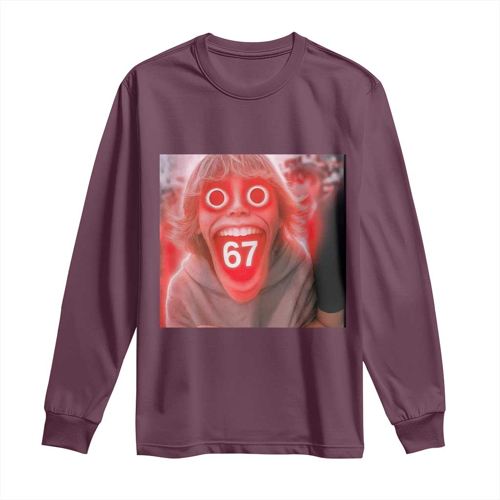 67 Mason Kid Glitchcore Graphic Long Sleeve Shirt Screaming Boy Six Seven Viral Meme Devil Edit - Wonder Print Shop