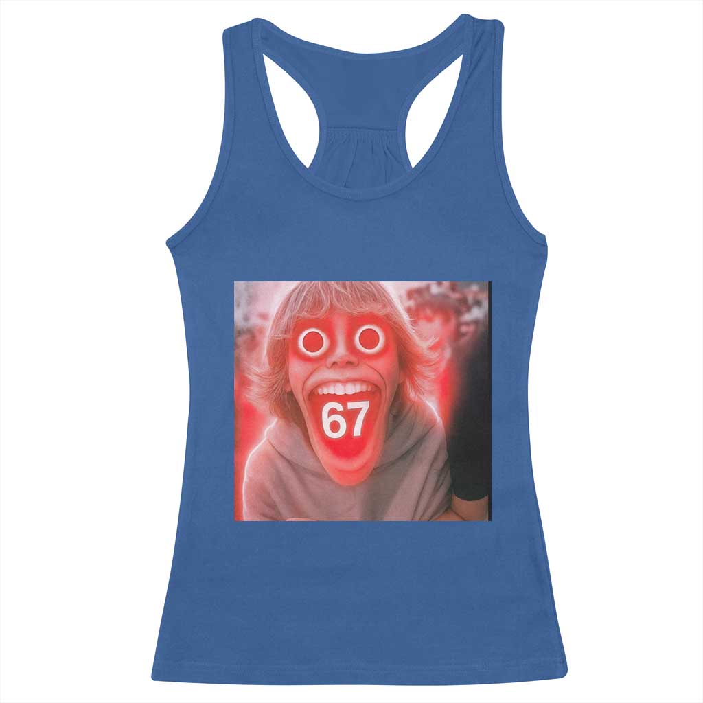 67 Mason Kid Glitchcore Graphic Racerback Tank Top Screaming Boy Six Seven Viral Meme Devil Edit - Wonder Print Shop