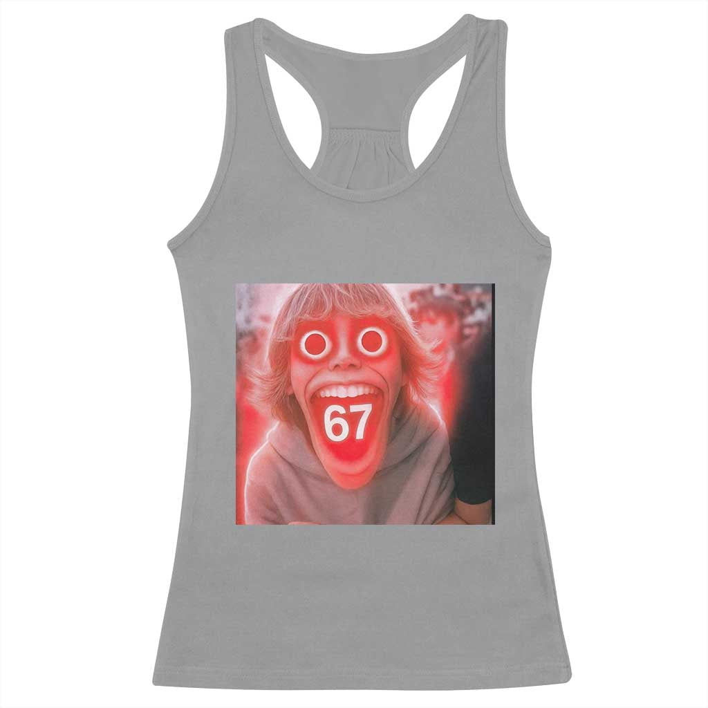 67 Mason Kid Glitchcore Graphic Racerback Tank Top Screaming Boy Six Seven Viral Meme Devil Edit - Wonder Print Shop