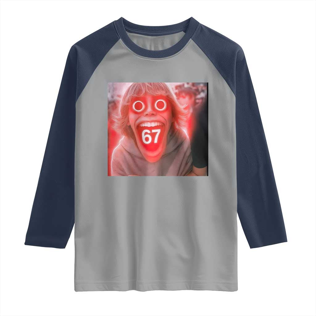 67 Mason Kid Glitchcore Graphic Raglan Shirt Screaming Boy Six Seven Viral Meme Devil Edit - Wonder Print Shop