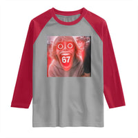 67 Mason Kid Glitchcore Graphic Raglan Shirt Screaming Boy Six Seven Viral Meme Devil Edit - Wonder Print Shop