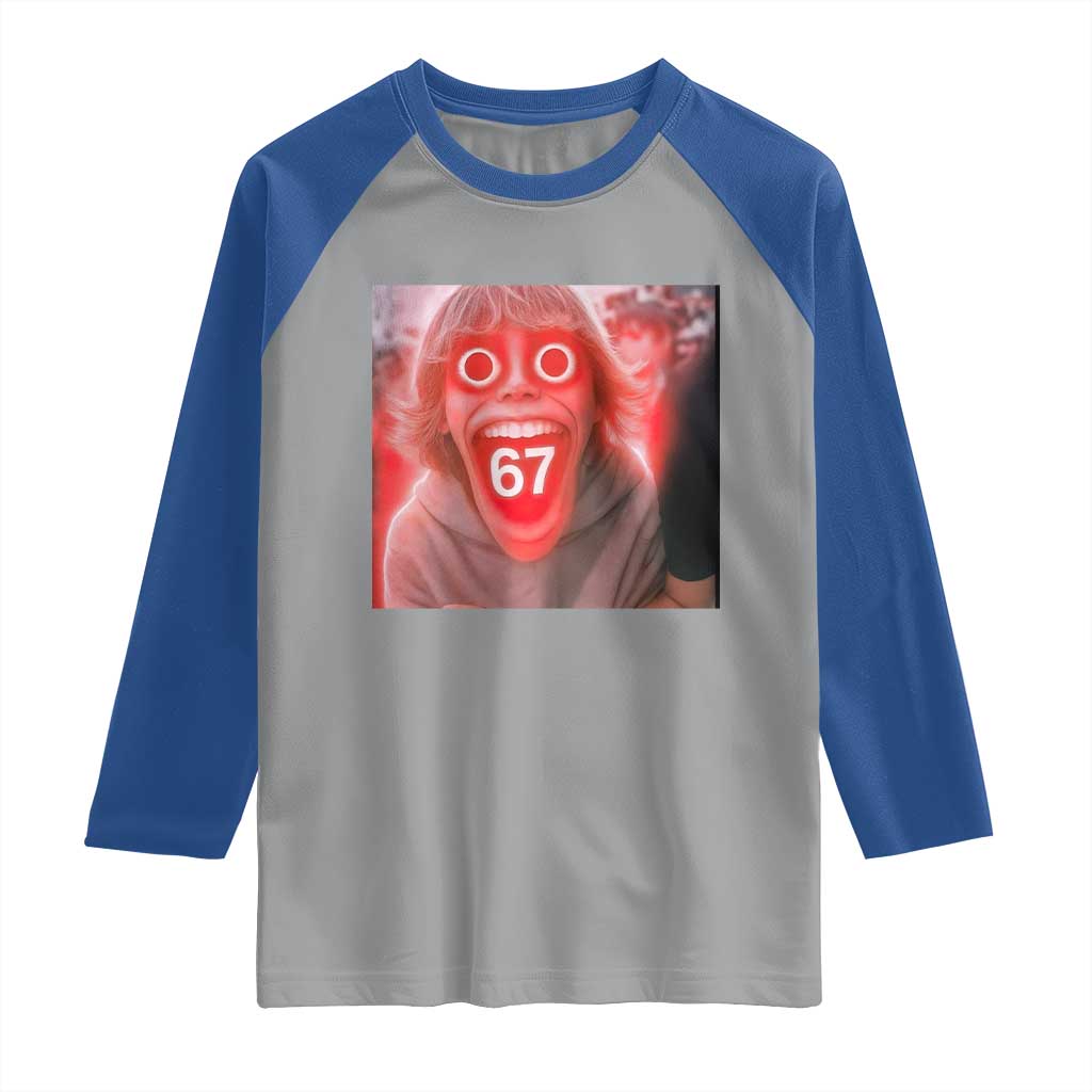67 Mason Kid Glitchcore Graphic Raglan Shirt Screaming Boy Six Seven Viral Meme Devil Edit - Wonder Print Shop