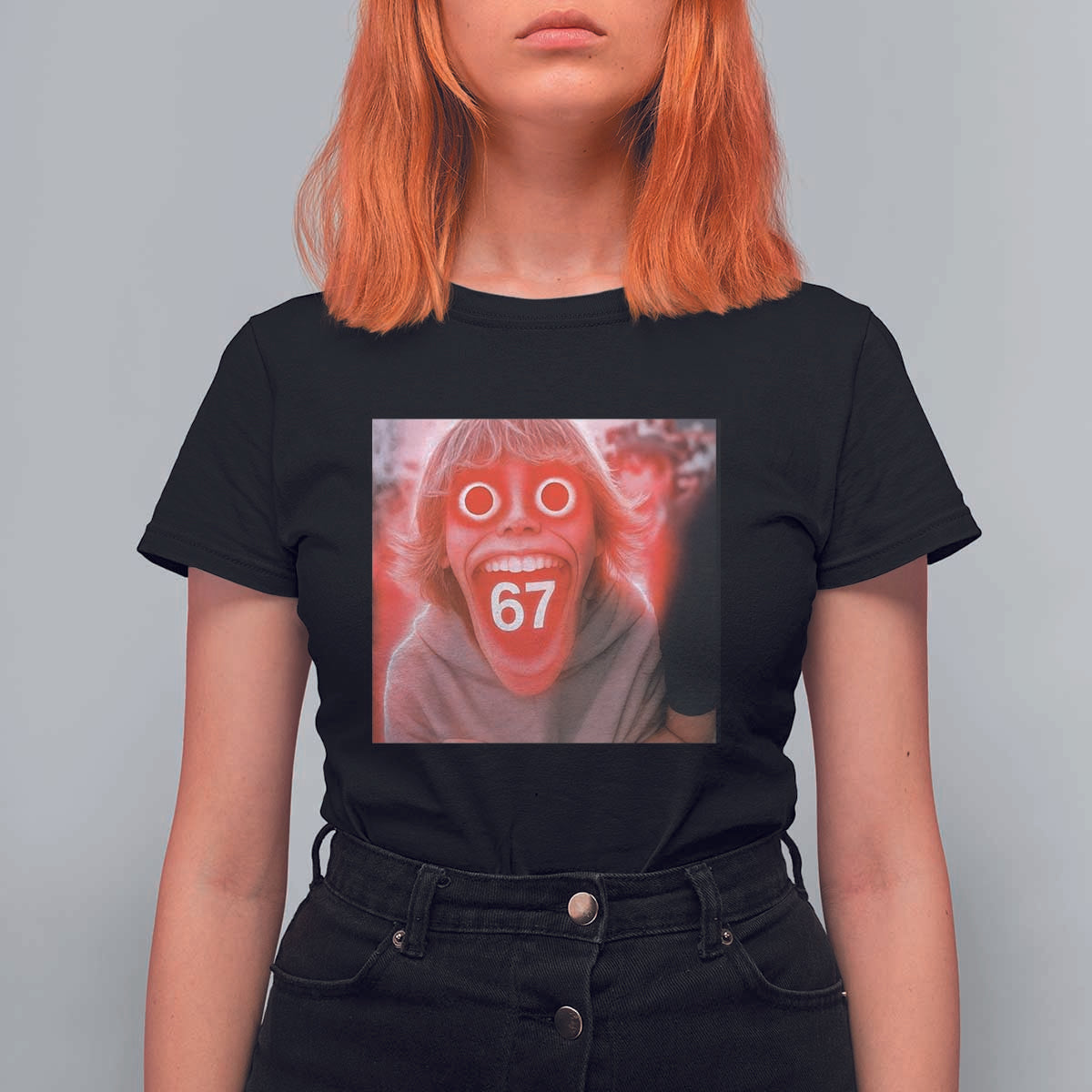 67 Mason Kid Glitchcore Graphic T Shirt For Women Screaming Boy Six Seven Viral Meme Devil Edit - Wonder Print Shop
