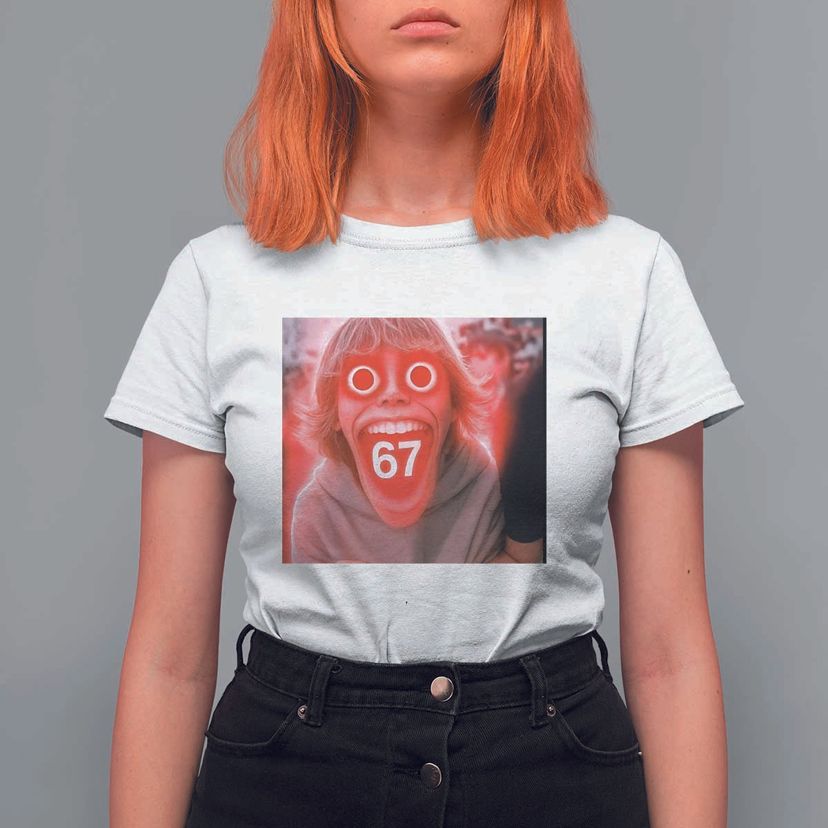 67 Mason Kid Glitchcore Graphic T Shirt For Women Screaming Boy Six Seven Viral Meme Devil Edit - Wonder Print Shop