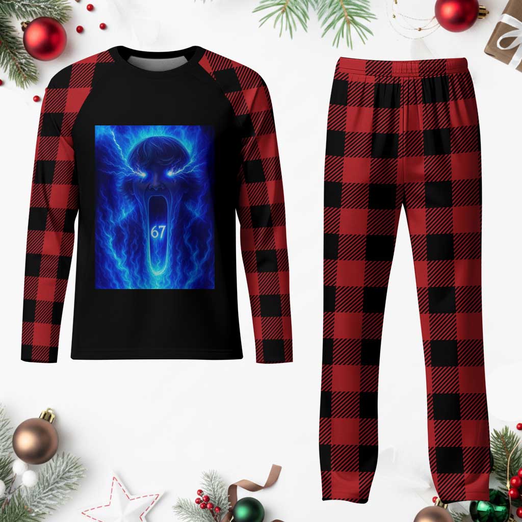 Six Seven Energy Overload Graphic Plaid Pajama Set 67 Mason Kid Analog Horror Meme - Wonder Print Shop
