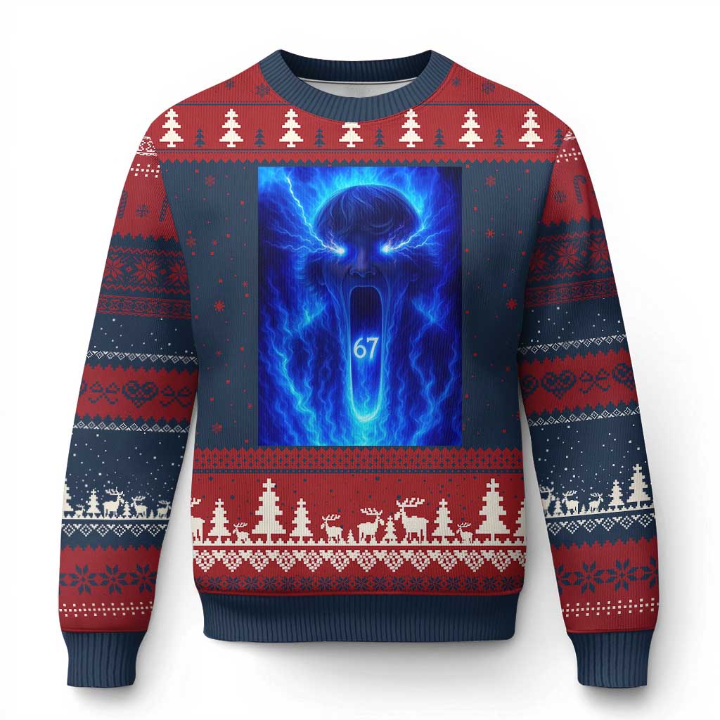 Six Seven Energy Overload Graphic Ugly Christmas Sweater 67 Mason Kid Analog Horror Meme - Wonder Print Shop