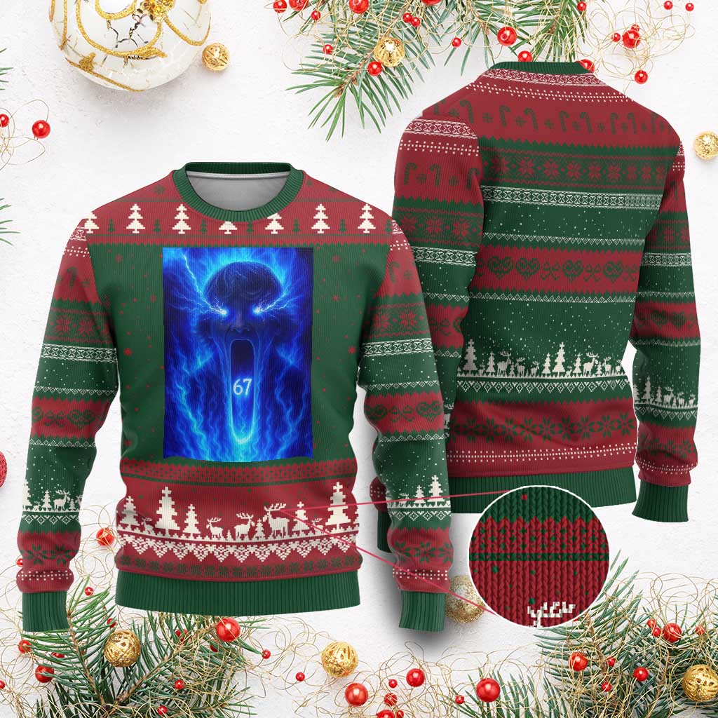 Six Seven Energy Overload Graphic Ugly Christmas Sweater 67 Mason Kid Analog Horror Meme - Wonder Print Shop