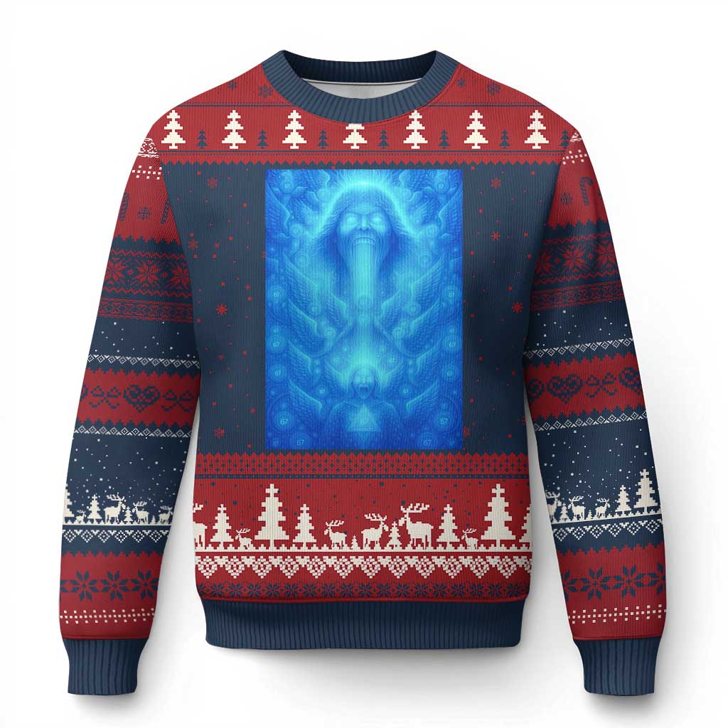Divine 67 Meme Ugly Christmas Sweater Celestial Mason 6 7 Spiritual Six Seven Angelcore - Wonder Print Shop