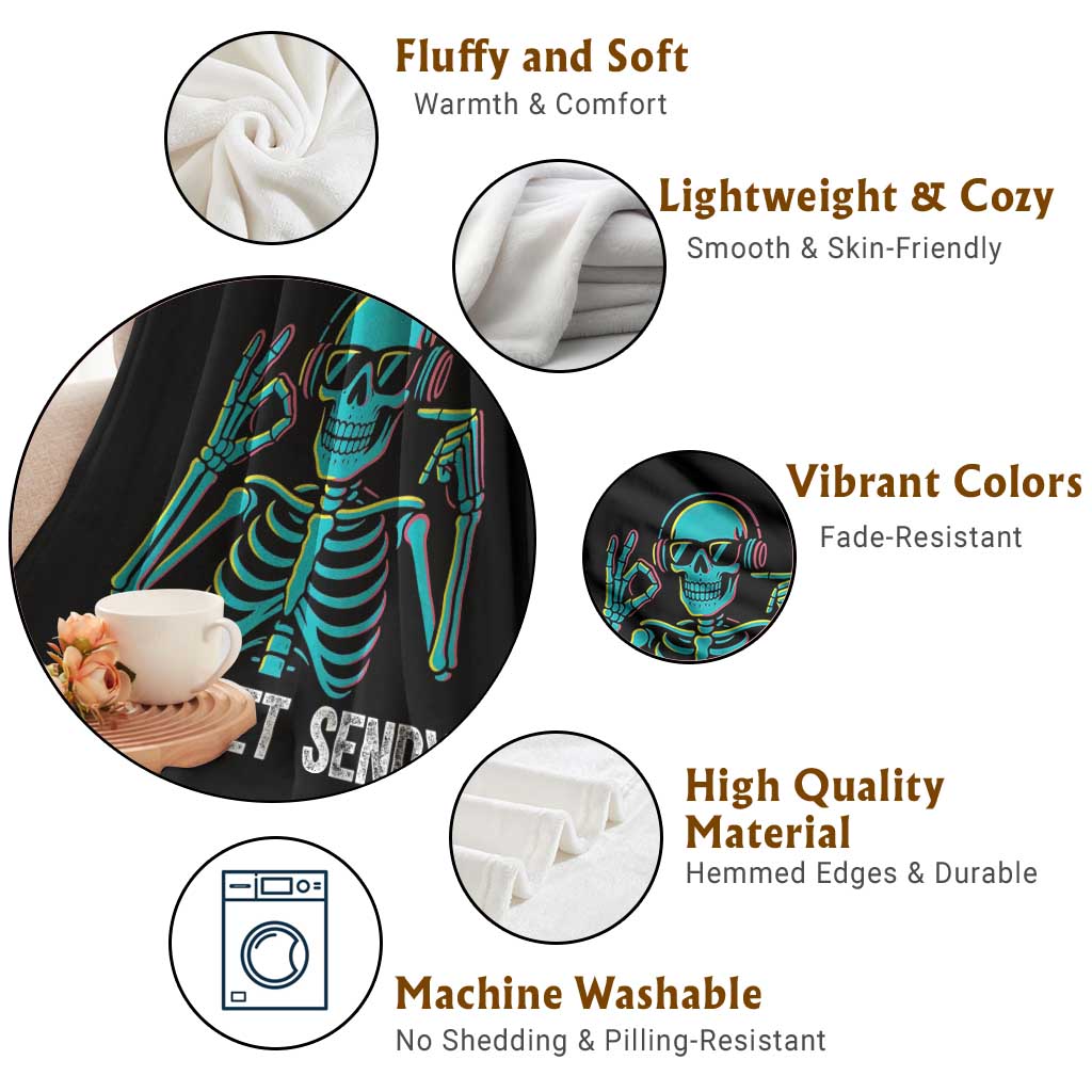Lets Get Sendy Skeleton Throw Blanket Full Send Vibes Glowcore - Wonder Print Shop