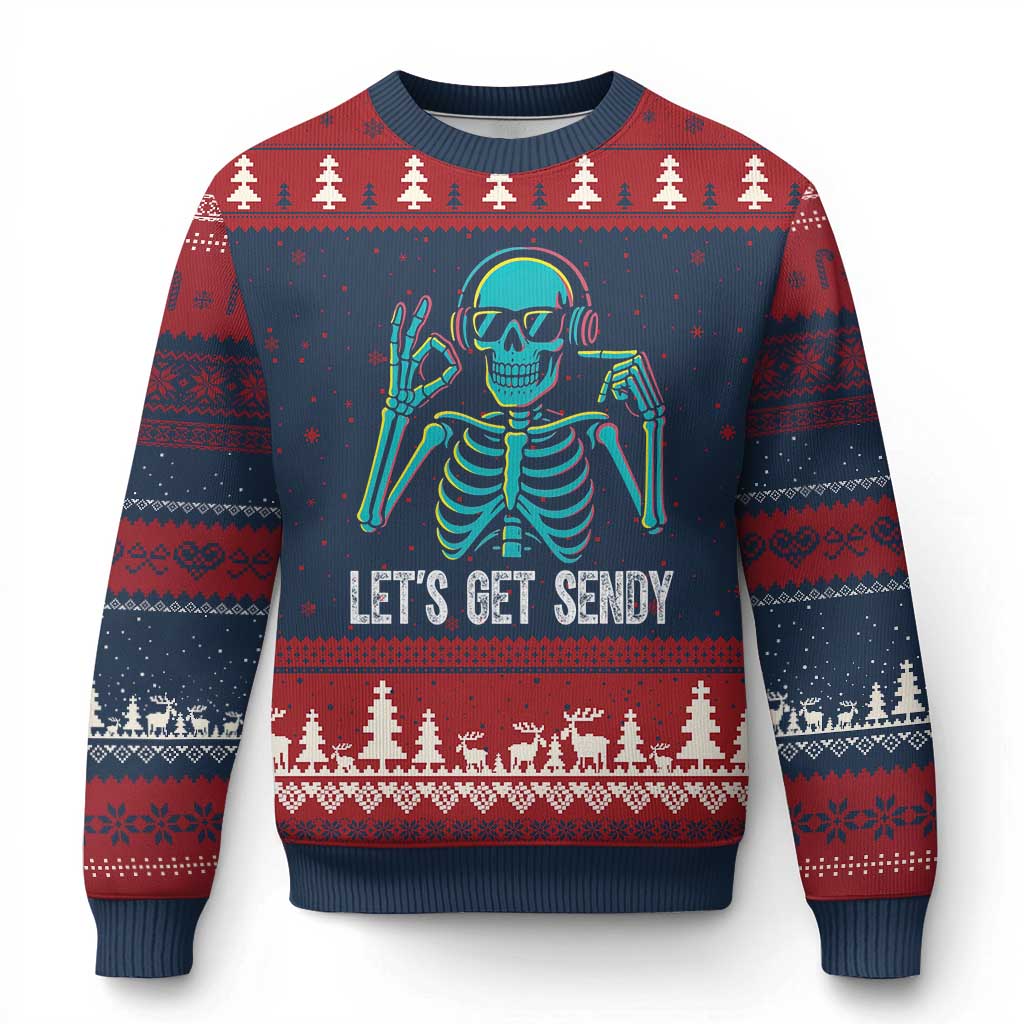 Lets Get Sendy Skeleton Ugly Christmas Sweater Full Send Vibes Glowcore - Wonder Print Shop