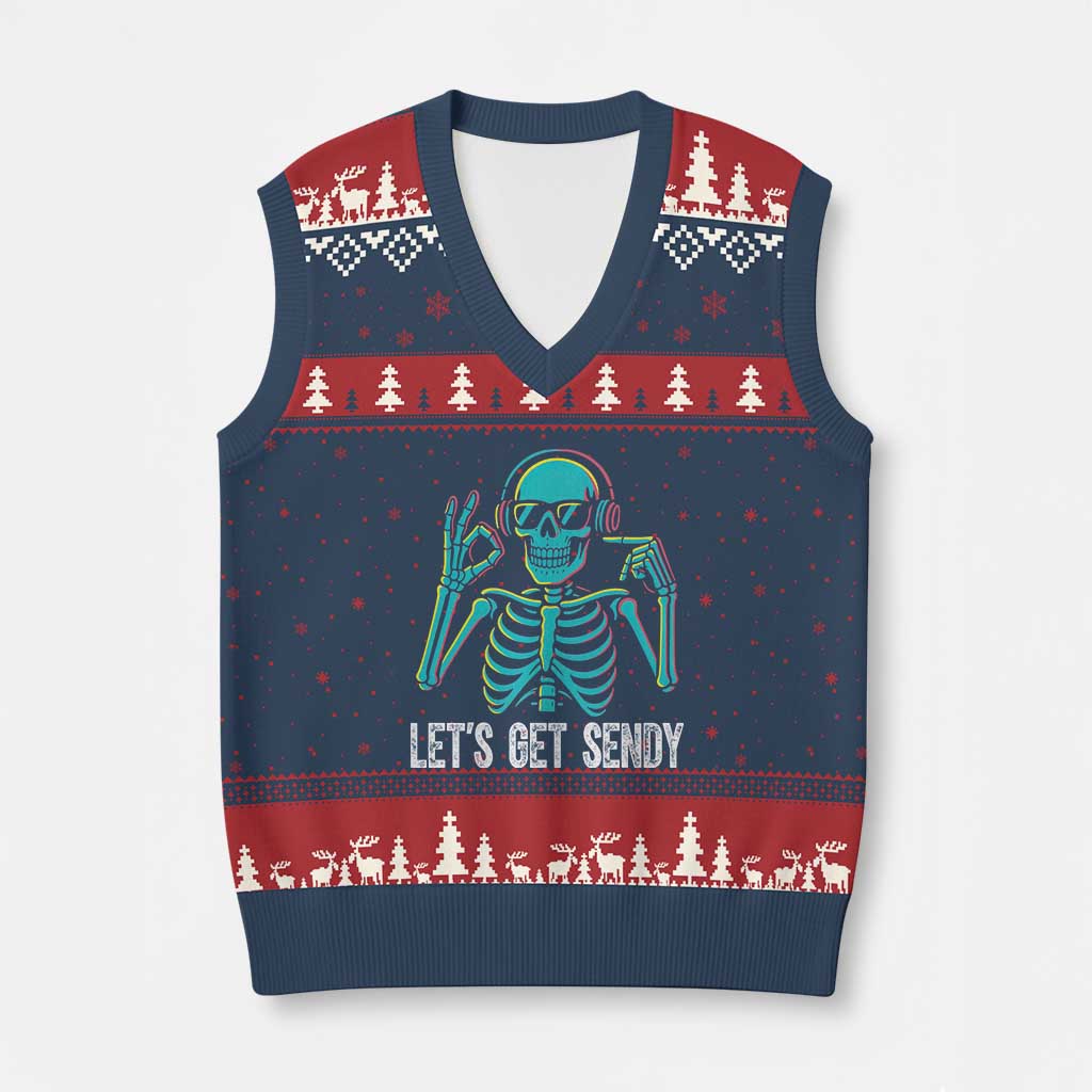 Lets Get Sendy Skeleton V-Neck Knit Sweater Vest Full Send Vibes Glowcore - Wonder Print Shop