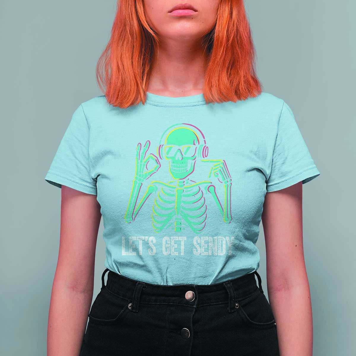 Lets Get Sendy Skeleton T Shirt For Women Full Send Vibes Glowcore - Wonder Print Shop