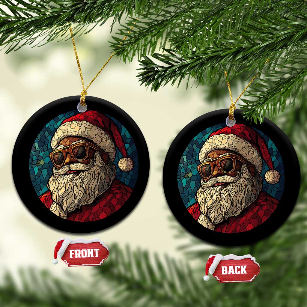 Cool African American Santa Stained Glass Effect Printed Christmas Ornament Melanin Claus Festive Xmas Tree Decor - Wonder Print Shop