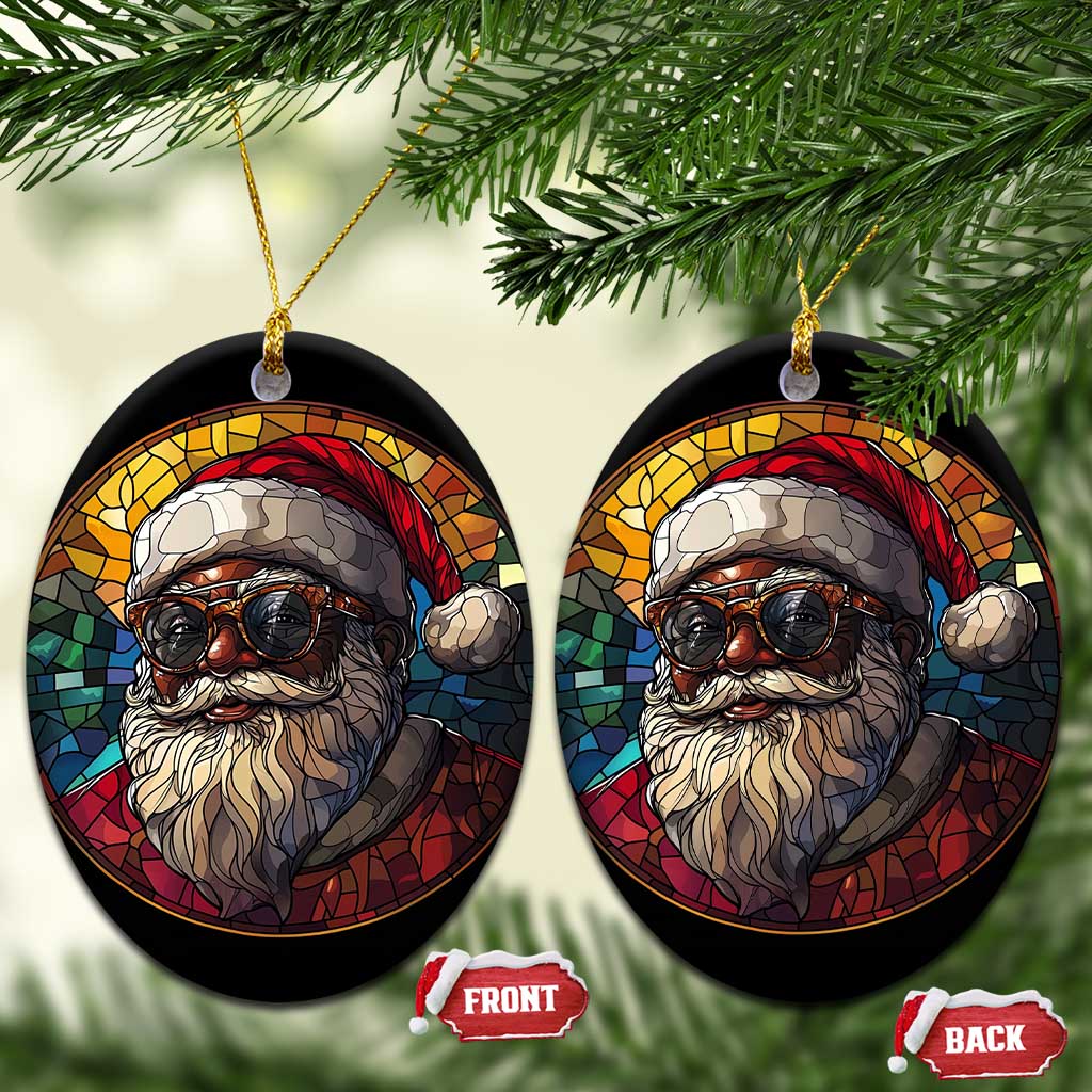 African American Santa Stained Glass Effect Printed Christmas Ornament Melanin Claus Festive Xmas Tree Decor - Wonder Print Shop
