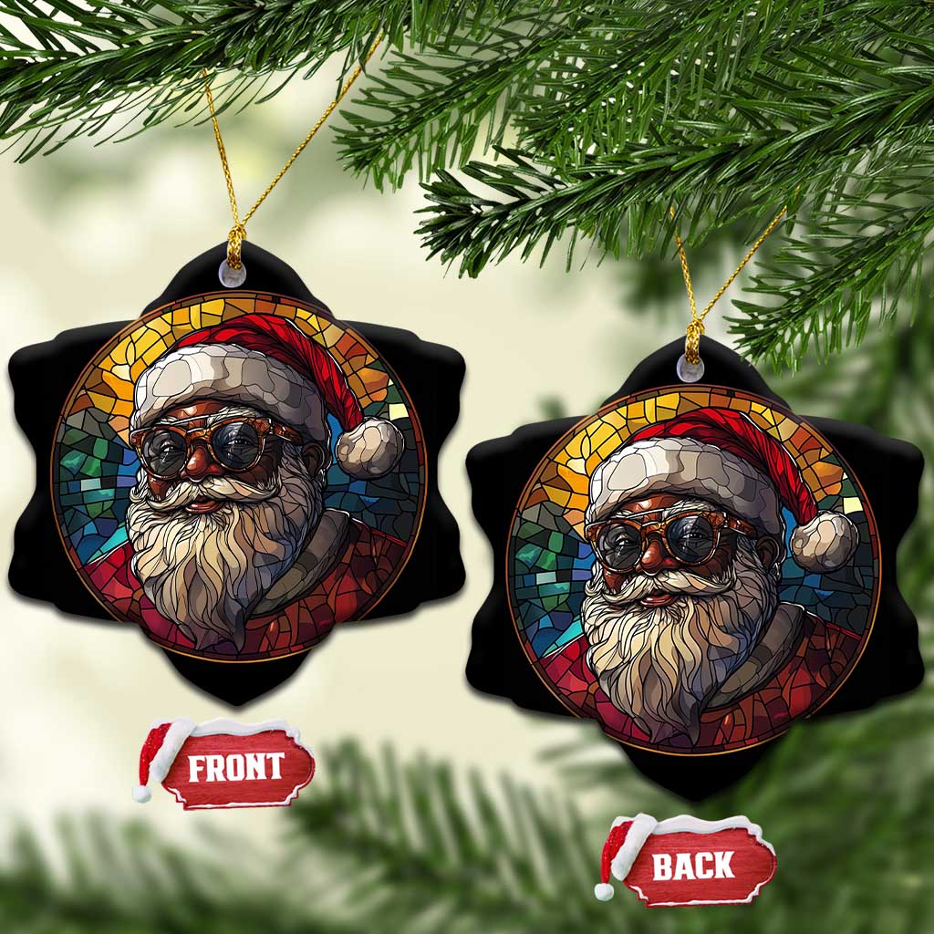 African American Santa Stained Glass Effect Printed Christmas Ornament Melanin Claus Festive Xmas Tree Decor - Wonder Print Shop