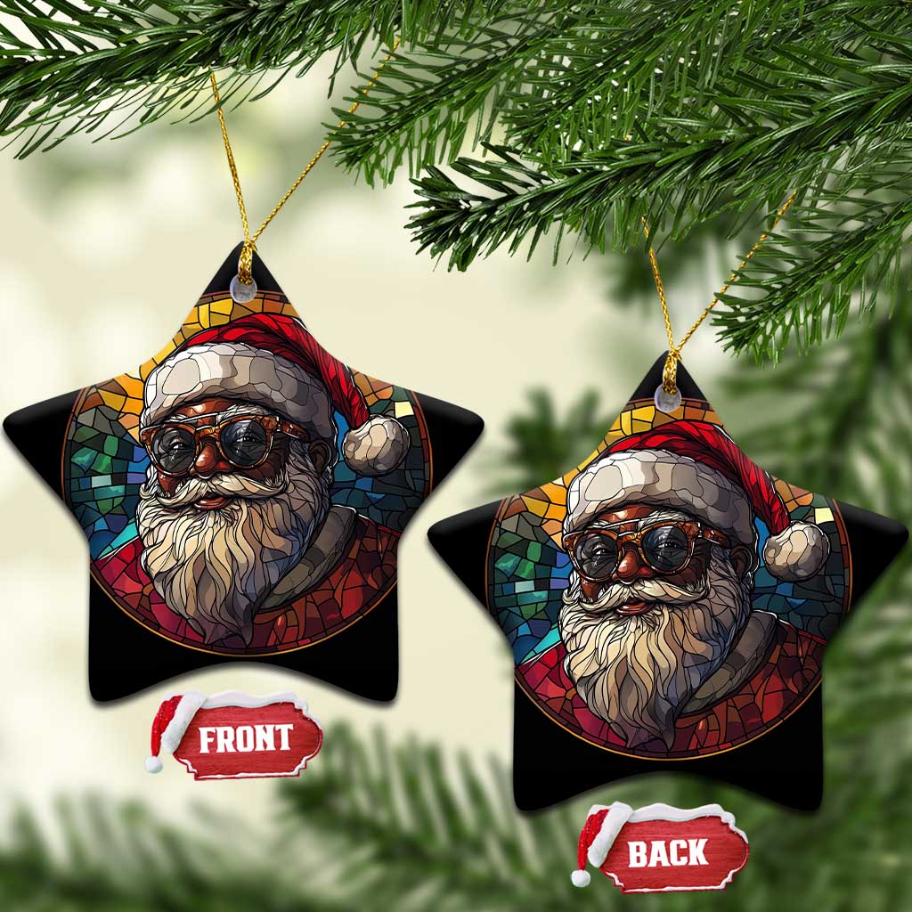 African American Santa Stained Glass Effect Printed Christmas Ornament Melanin Claus Festive Xmas Tree Decor - Wonder Print Shop