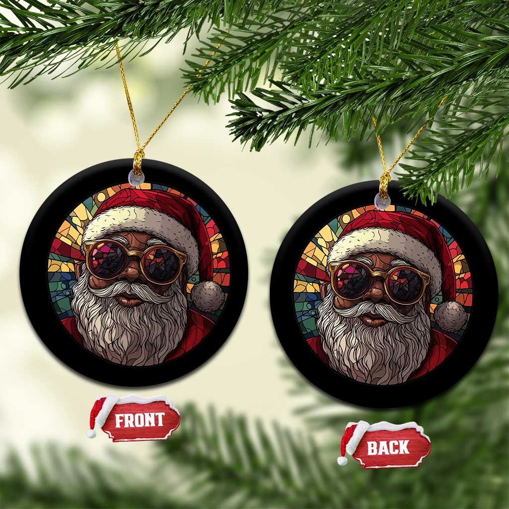 African American Santa Stained Glass Effect Printed Christmas Ornament Melanin Claus Festive Xmas Tree - Wonder Print Shop