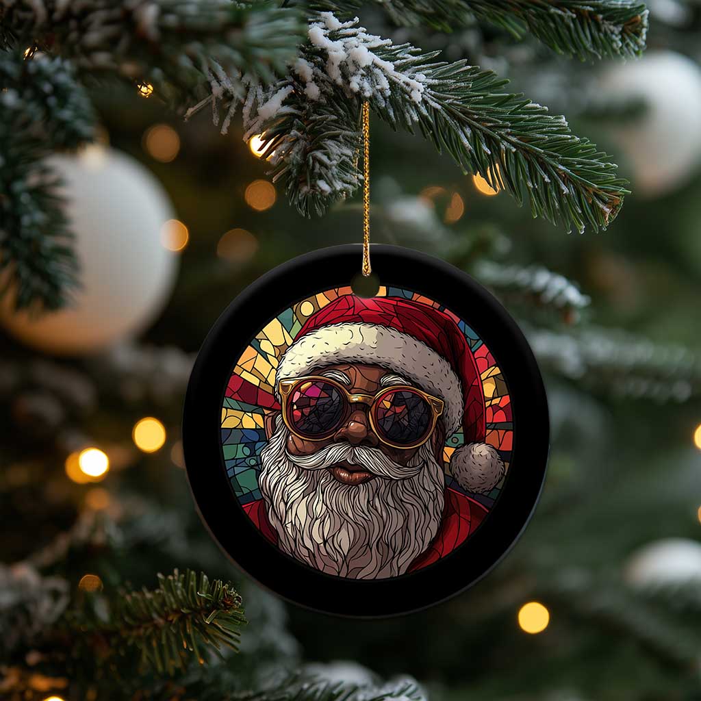 African American Santa Stained Glass Effect Printed Christmas Ornament Melanin Claus Festive Xmas Tree - Wonder Print Shop