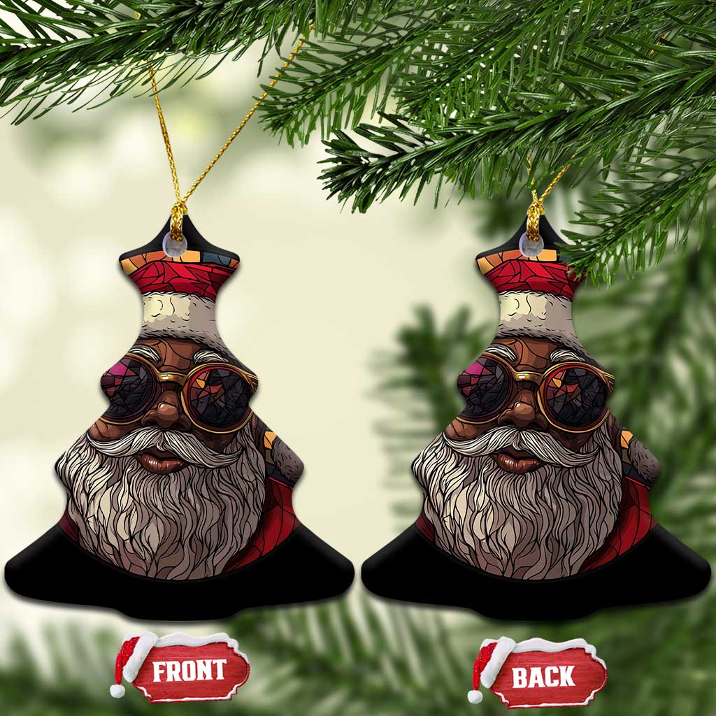 African American Santa Stained Glass Effect Printed Christmas Ornament Melanin Claus Festive Xmas Tree - Wonder Print Shop