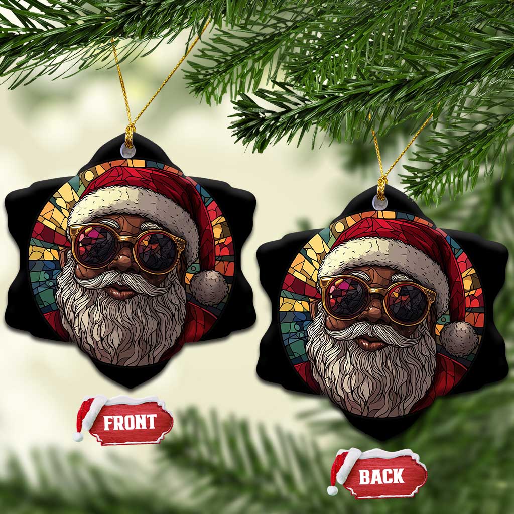 African American Santa Stained Glass Effect Printed Christmas Ornament Melanin Claus Festive Xmas Tree - Wonder Print Shop