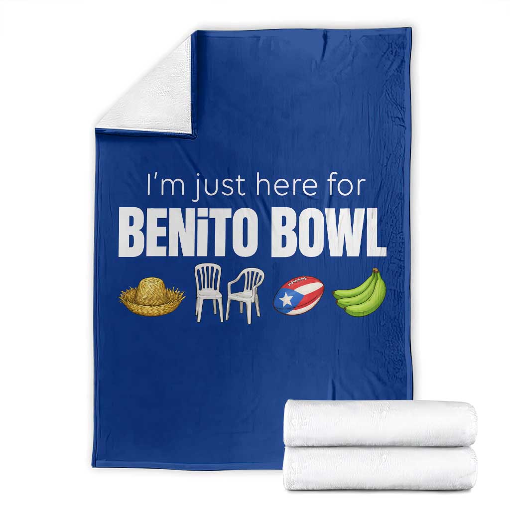I'm Just Here for the Benito Bowl Funny Puerto Rican Game Day Throw Blanket Plantains Chairs and Flag Music Fans