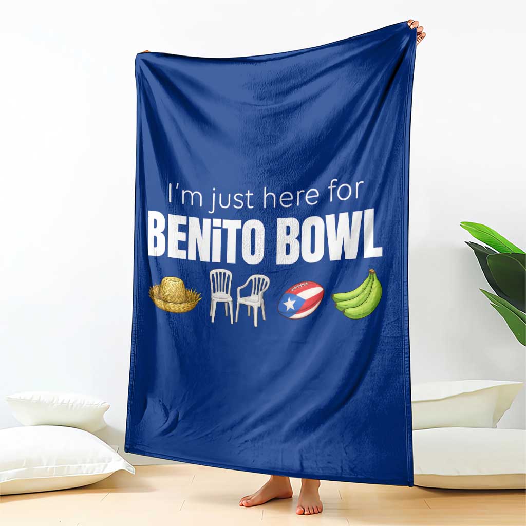 I'm Just Here for the Benito Bowl Funny Puerto Rican Game Day Throw Blanket Plantains Chairs and Flag Music Fans