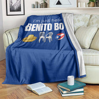 I'm Just Here for the Benito Bowl Funny Puerto Rican Game Day Throw Blanket Plantains Chairs and Flag Music Fans