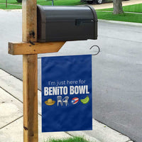 I'm Just Here for the Benito Bowl Funny Puerto Rican Game Day Garden Flag Plantains Chairs and Flag Music Fans