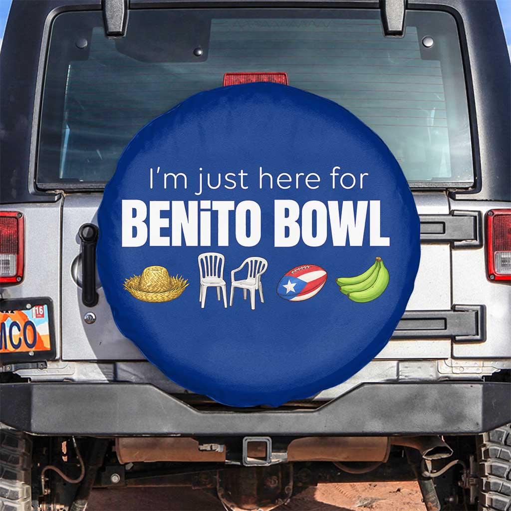 I'm Just Here for the Benito Bowl Funny Puerto Rican Game Day Spare Tire Cover Plantains Chairs and Flag Music Fans