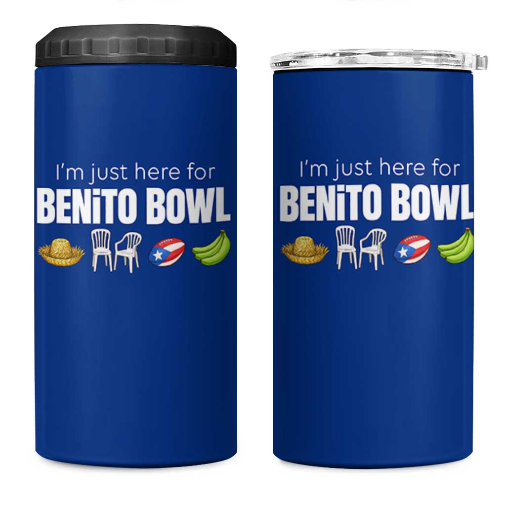I'm Just Here for the Benito Bowl Funny Puerto Rican Game Day 4 in 1 Can Cooler Tumbler Plantains Chairs and Flag Music Fans