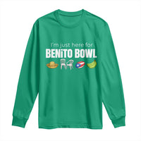 I'm Just Here for the Benito Bowl Funny Puerto Rican Game Day Long Sleeve Shirt Plantains Chairs and Flag Music Fans