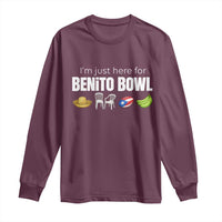 I'm Just Here for the Benito Bowl Funny Puerto Rican Game Day Long Sleeve Shirt Plantains Chairs and Flag Music Fans