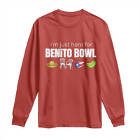 I'm Just Here for the Benito Bowl Funny Puerto Rican Game Day Long Sleeve Shirt Plantains Chairs and Flag Music Fans