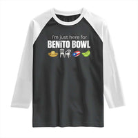 I'm Just Here for the Benito Bowl Funny Puerto Rican Game Day Raglan Shirt Plantains Chairs and Flag Music Fans
