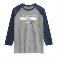 I'm Just Here for the Benito Bowl Funny Puerto Rican Game Day Raglan Shirt Plantains Chairs and Flag Music Fans