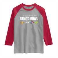 I'm Just Here for the Benito Bowl Funny Puerto Rican Game Day Raglan Shirt Plantains Chairs and Flag Music Fans
