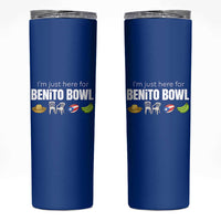 I'm Just Here for the Benito Bowl Funny Puerto Rican Game Day Skinny Tumbler Plantains Chairs and Flag Music Fans